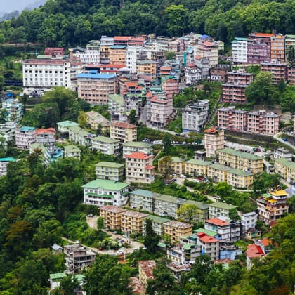 Gangtok city spread across the hillside in Sikkim